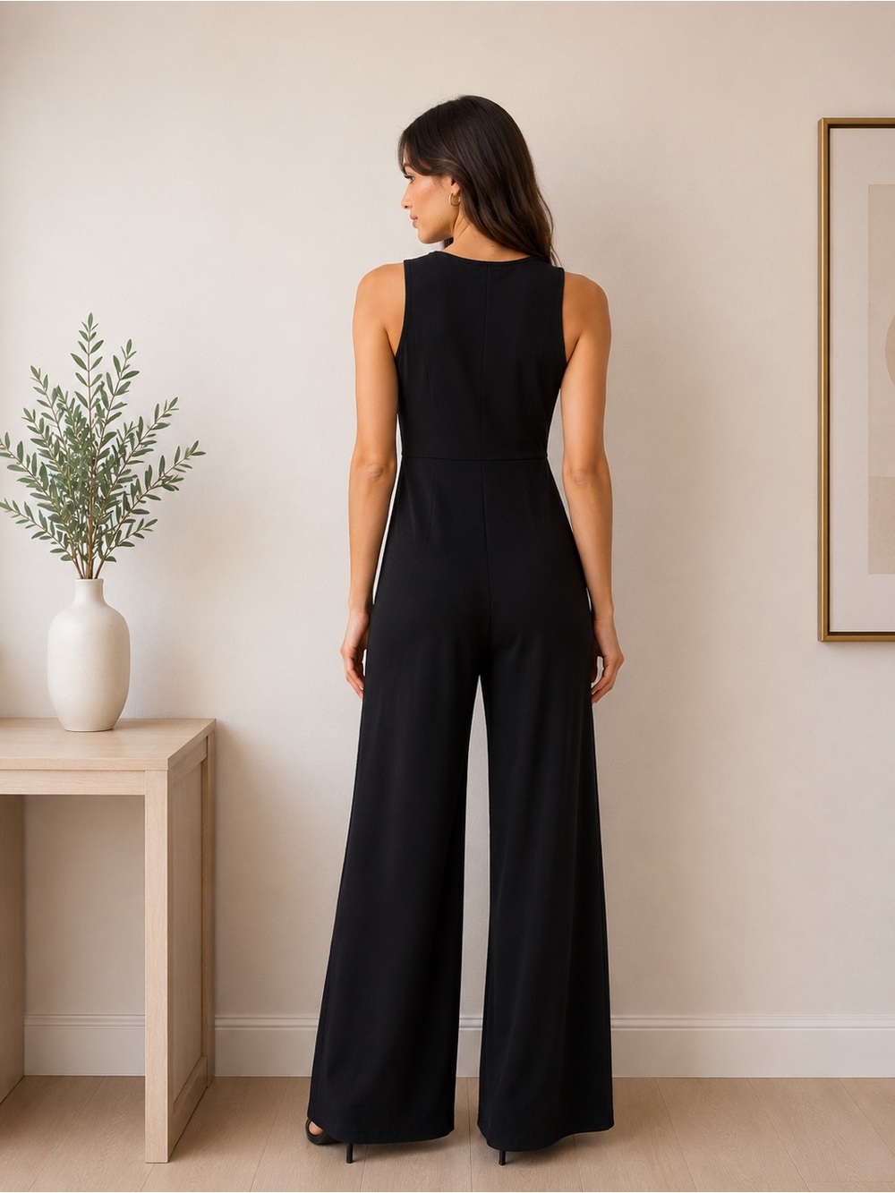 MASKERT Black Twist Front Wide Leg Jumpsuit Size S - Picture 2 of 5